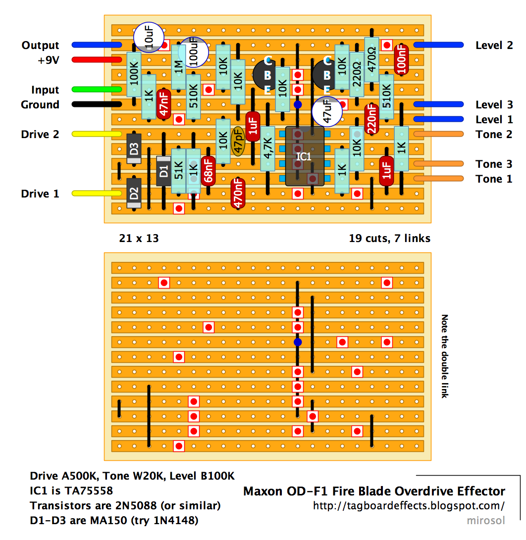 Guitar FX Layouts: Maxon OD-F1 Fire Blade Overdrive Effector