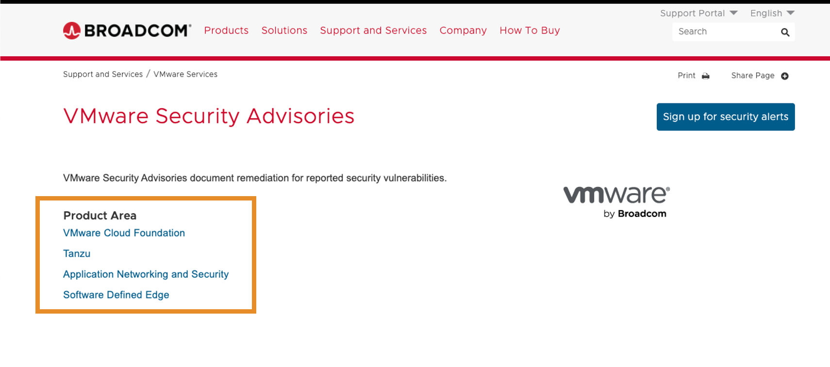 VMware 製品 セキュリティアドバイザリの確認方法 - Broadcom サポート
