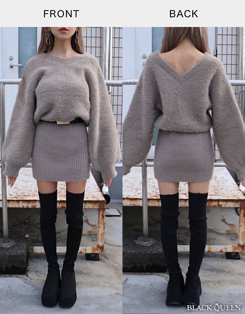 ベルト付きシャギーニットワンピース | レディースギャルファッション