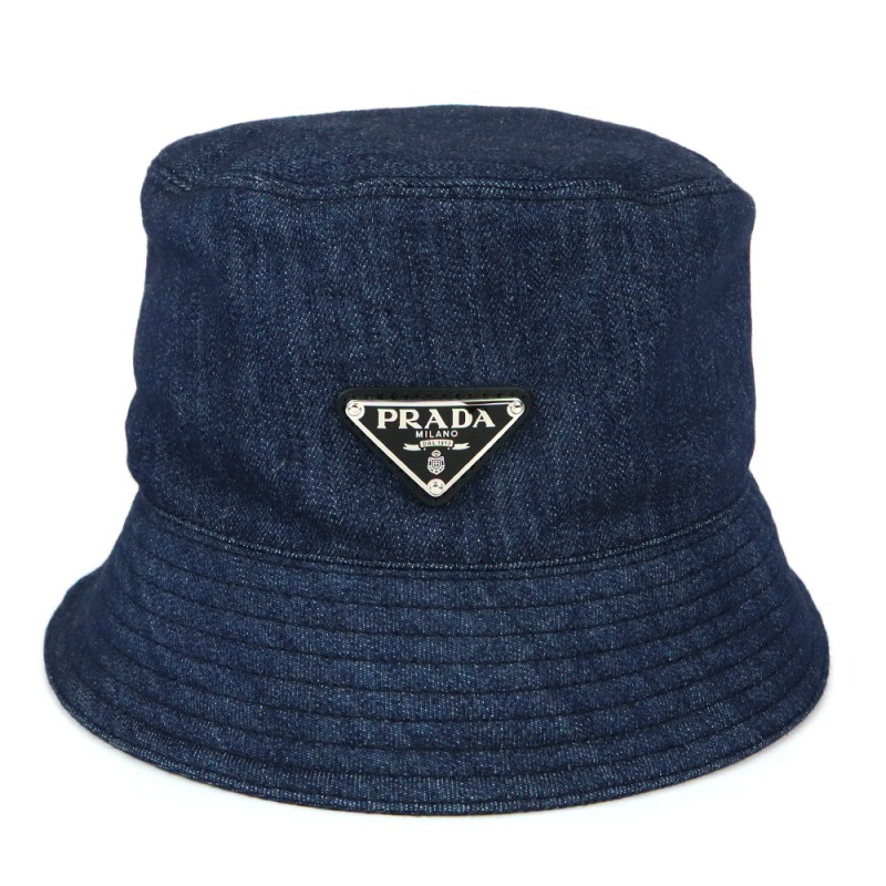 Brandol / PRADA プラダ 帽子 三角ロゴ バケットハット デニム Mサイズ