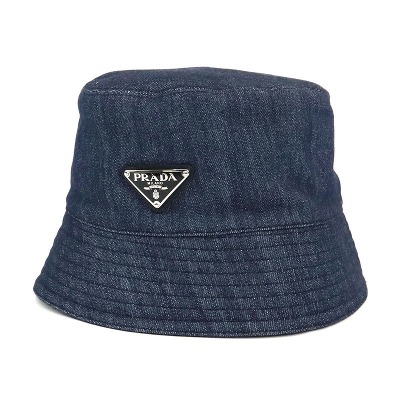 Brandol / PRADA プラダ 帽子 デニム 三角ロゴ バケットハット Mサイズ