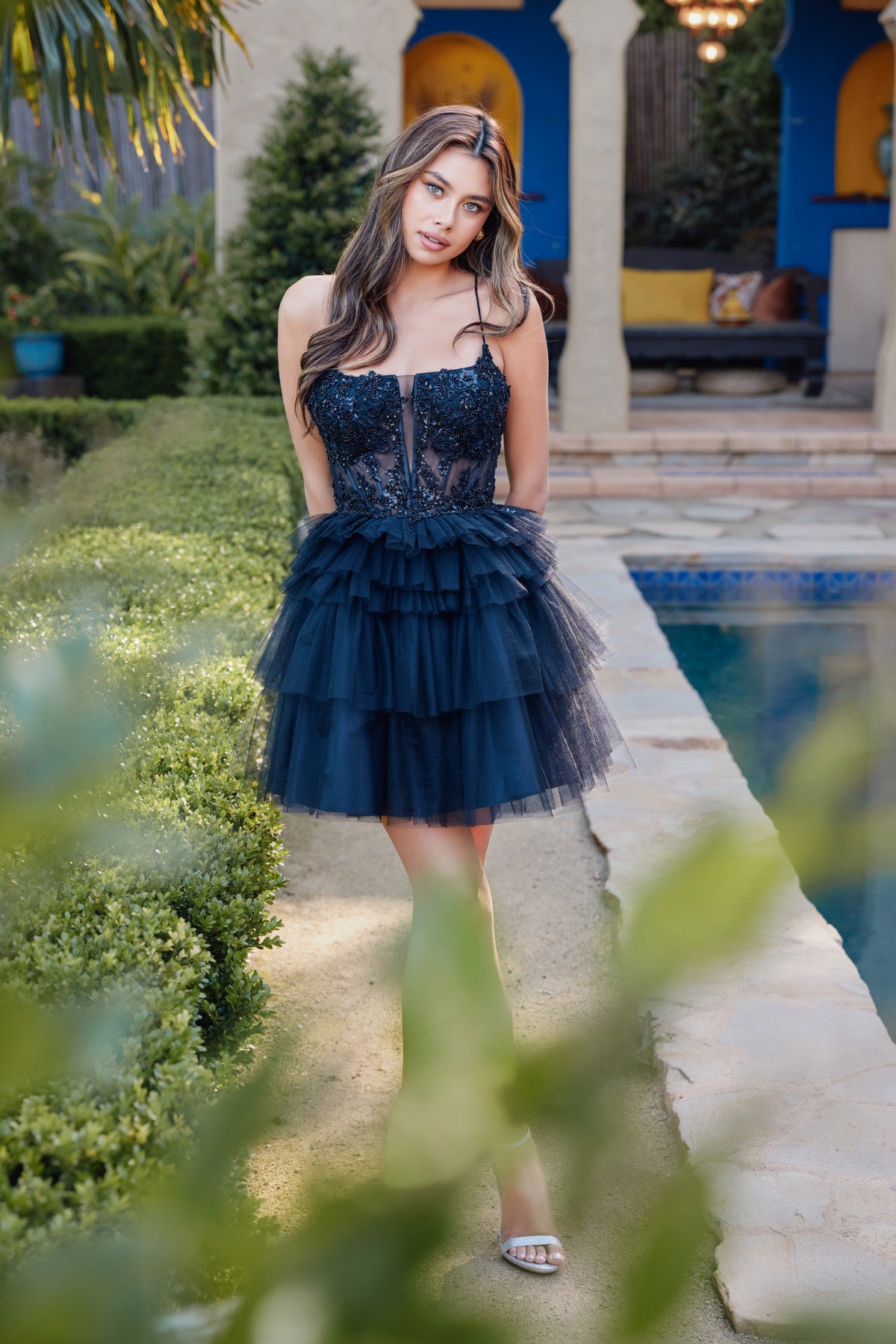 Juliet JT935K - Beaded Corset Top With Ruffle Tulle Skirt Mini