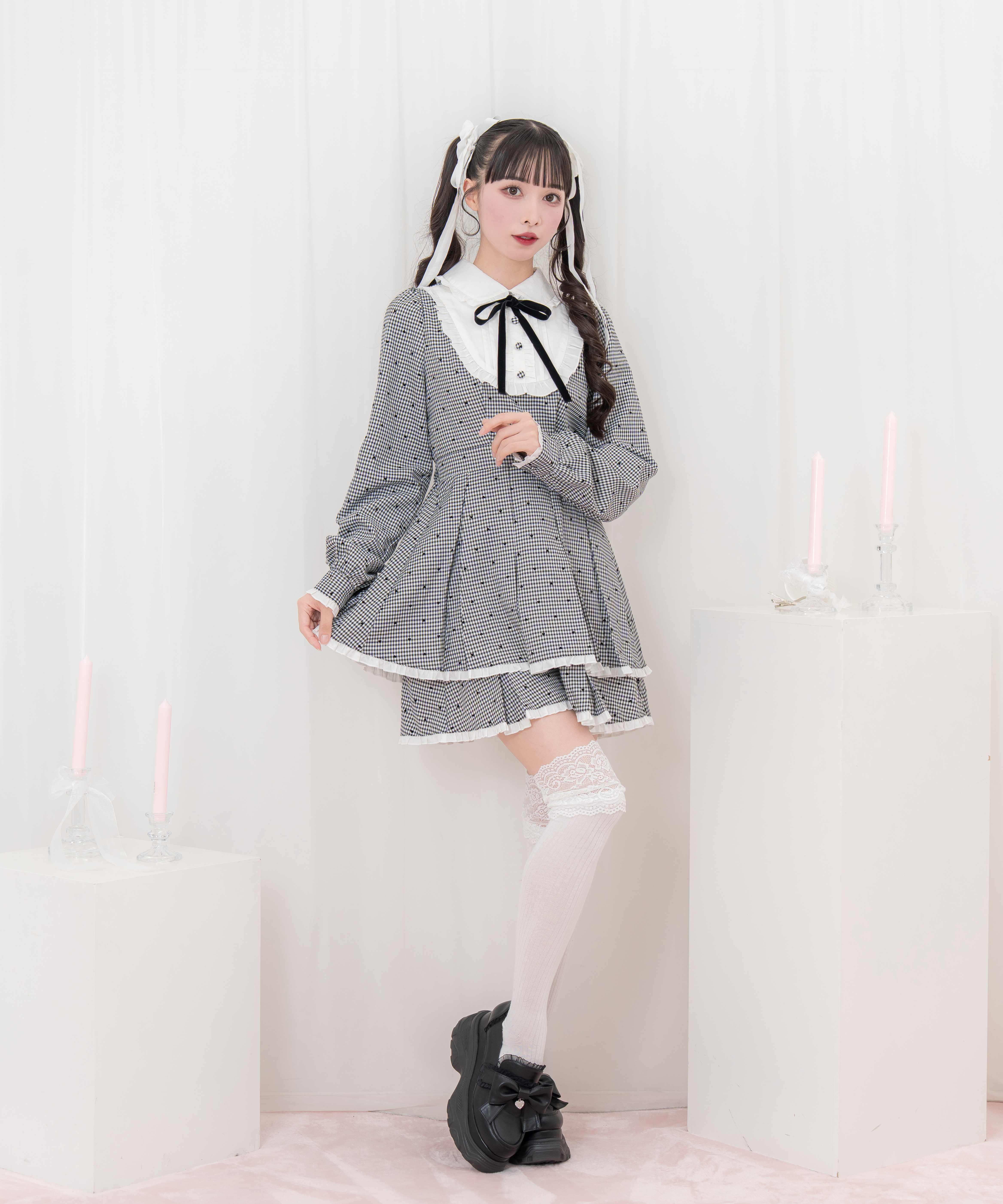 ベロアリボン配色ヨークワンピース – BUNNY APARTMENT