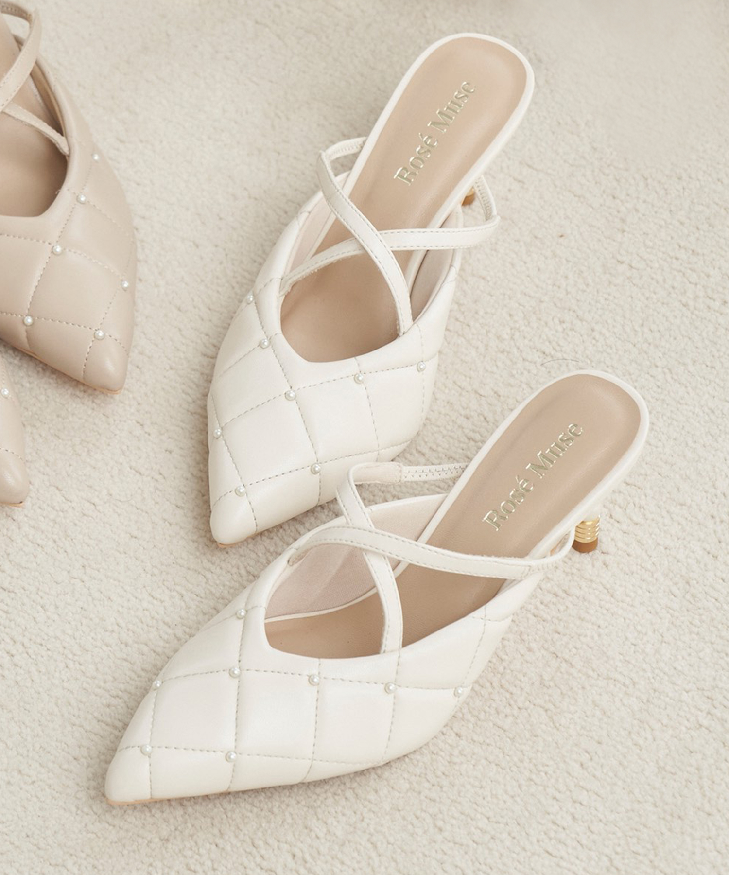 Quilting cross mule【ivory】 – BUNNY APARTMENT
