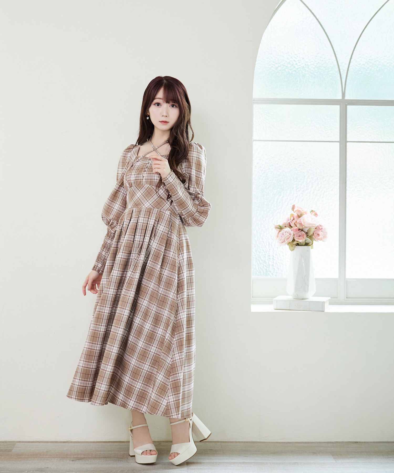 check box tuck dress【brown】 – BUNNY APARTMENT