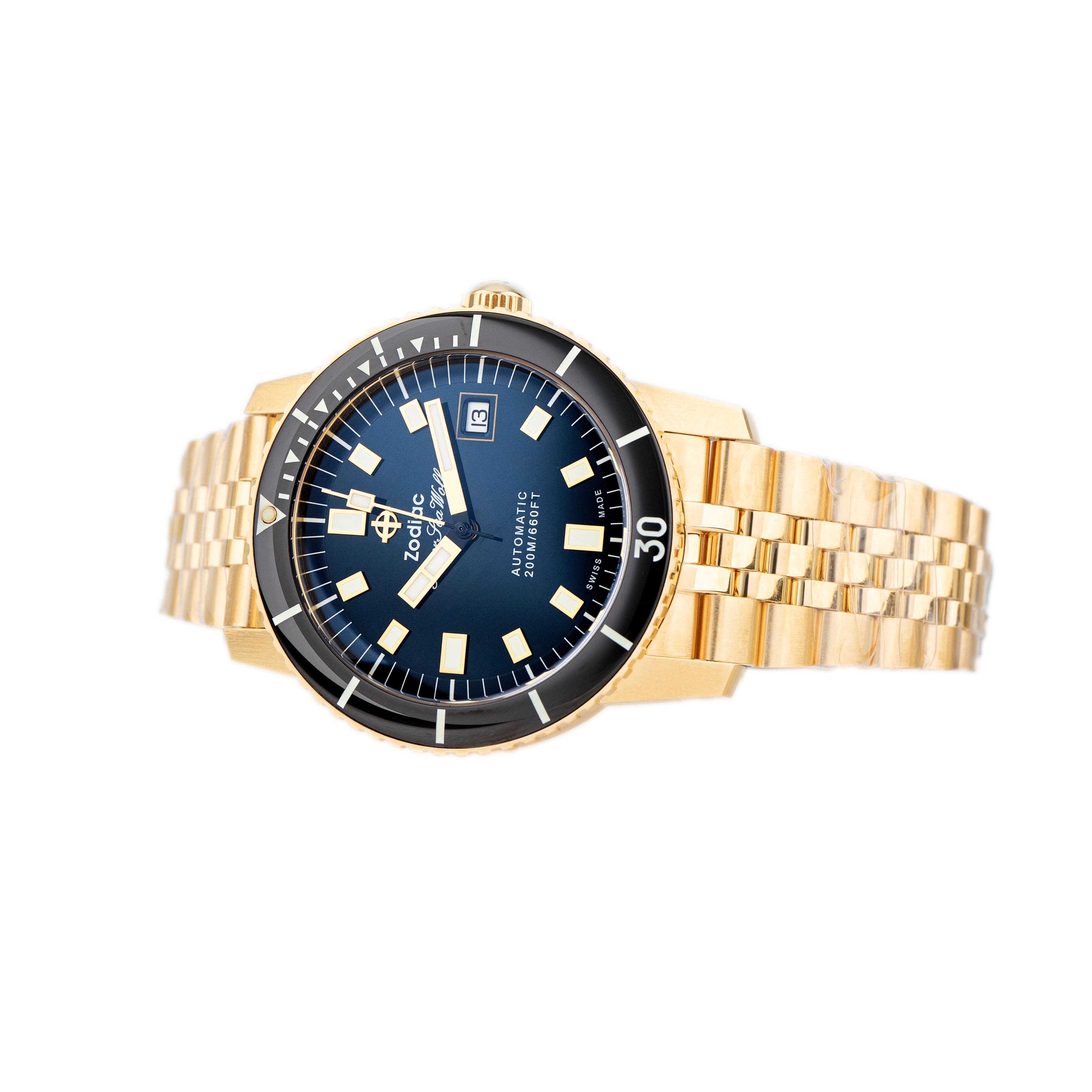 Zodiac Super Sea Wolf Compression Diver Gold Plated Black Dial 40mm Z0
