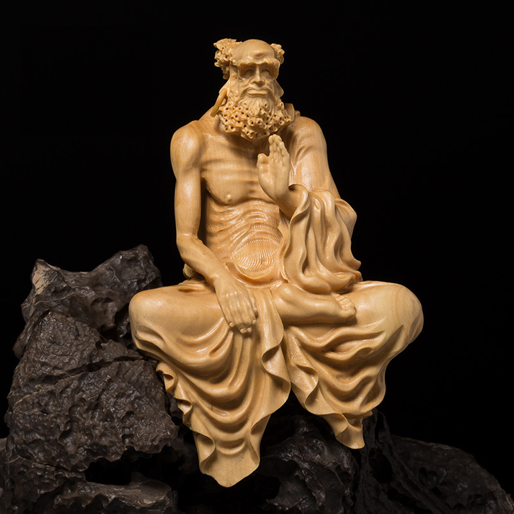 仏像専門店 仏像屋 / 天然ツゲ 黄楊 柘植 木彫り彫刻達磨像 達磨大師坐像