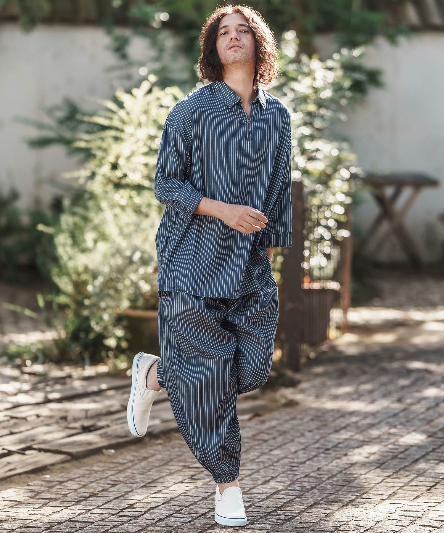 CAMBIO(カンビオ)】Silky Stripe Denim Balloon Pants バルーンパンツ