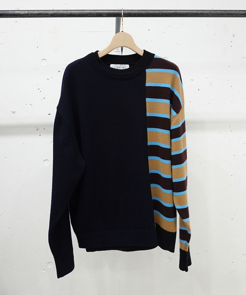 50%OFF【CULLNI(クルニ)】Asymmetrical Border Layerd Rib Pullover