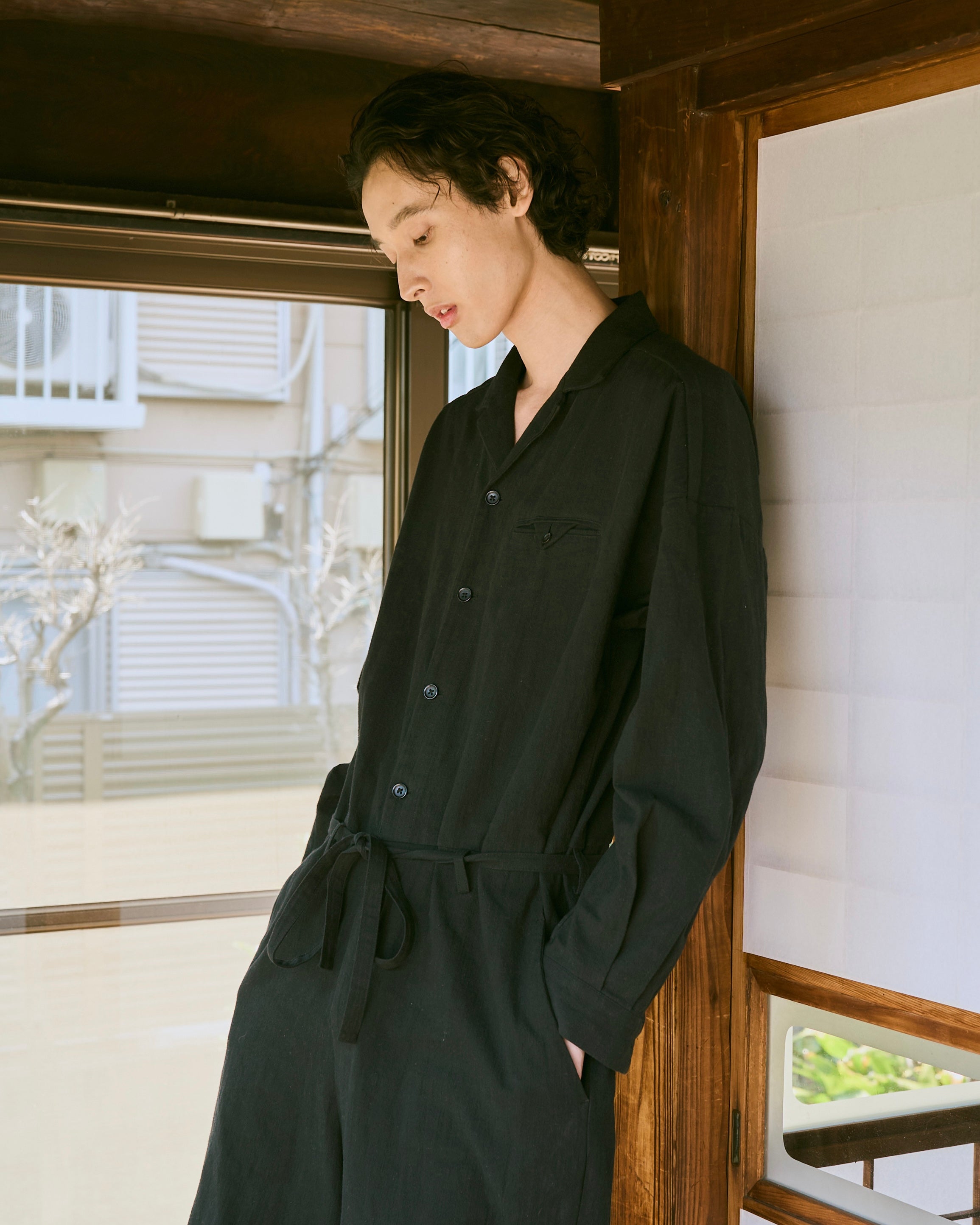 open collar cotton linen belted l/s jump suit – CAMPHOR WOOD