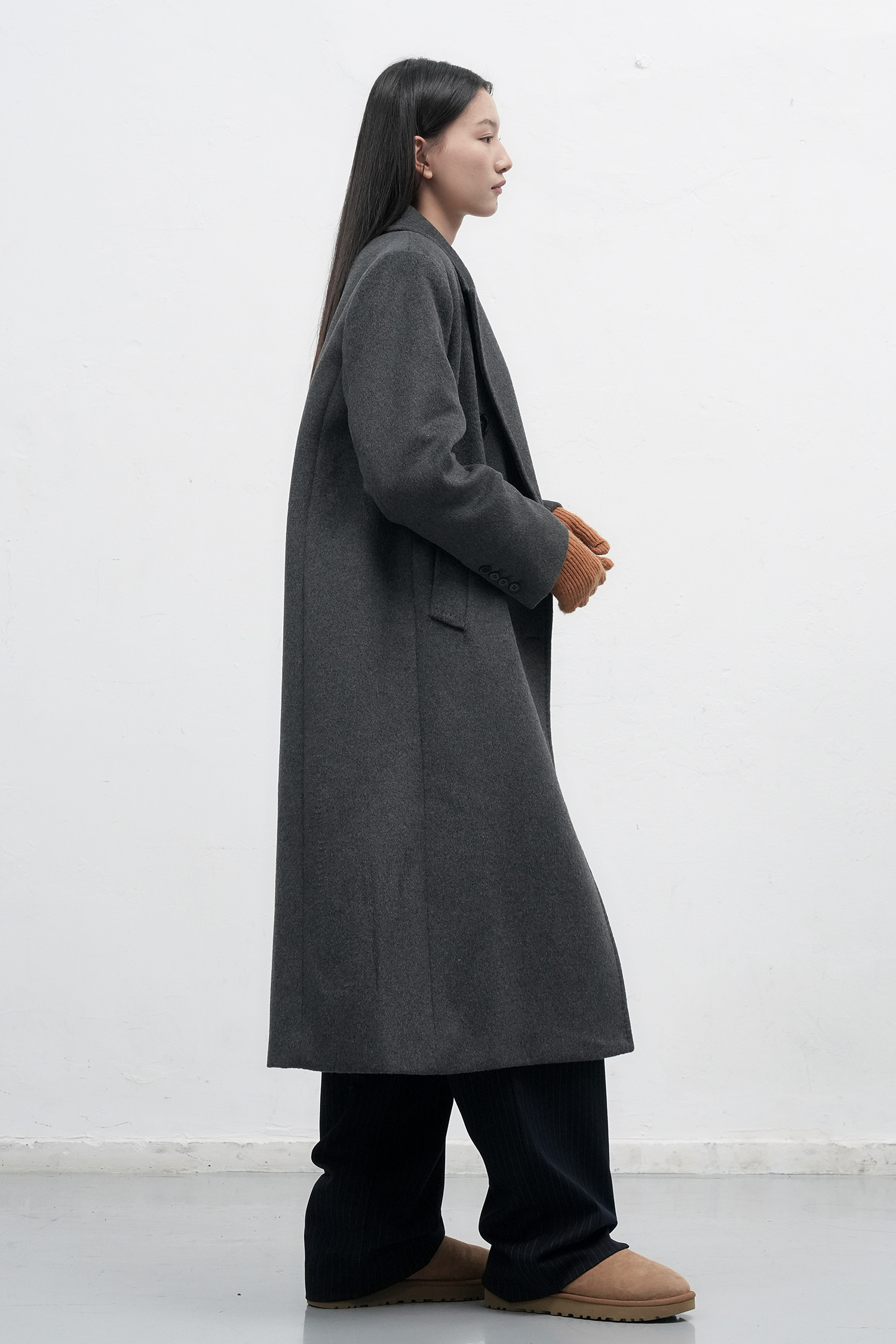 WOMAN ダブルブレストウールロングコート [CHARCOAL]