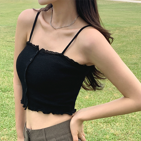 レース＋フリル💙クロップド丈] レースクロップドキャミソール