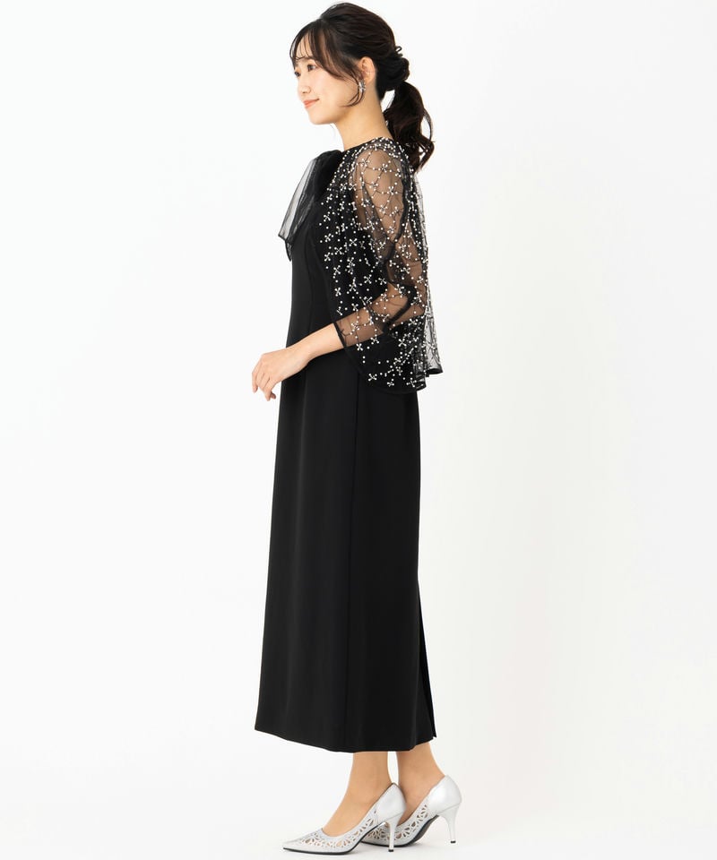 CELFORD セルフォード ビーズ刺繍ケープ付ドレス ブラック系 | 結婚式