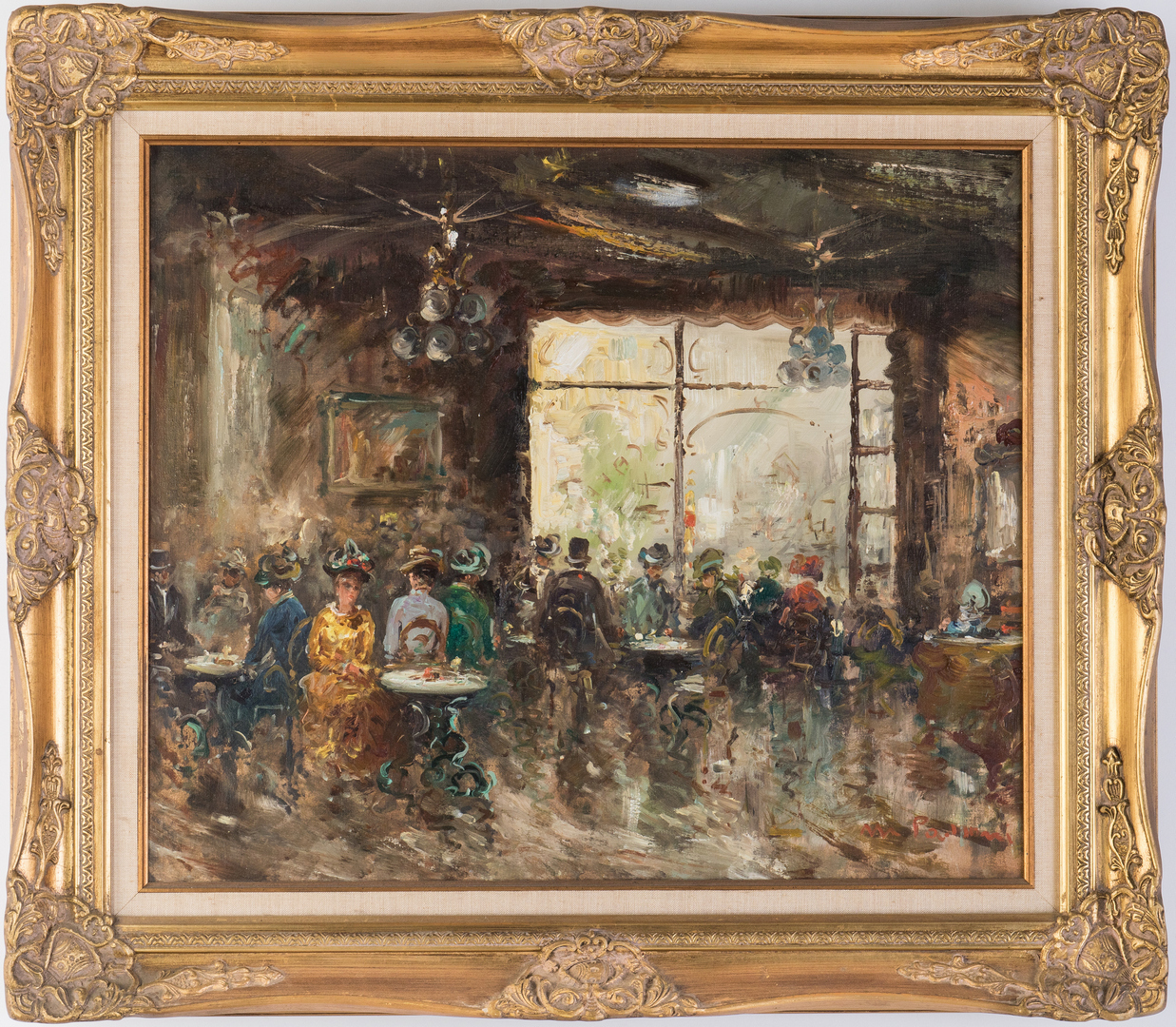 Lot 199: M. Passoni O/C, French Cafe Impressionist Painting | Case
