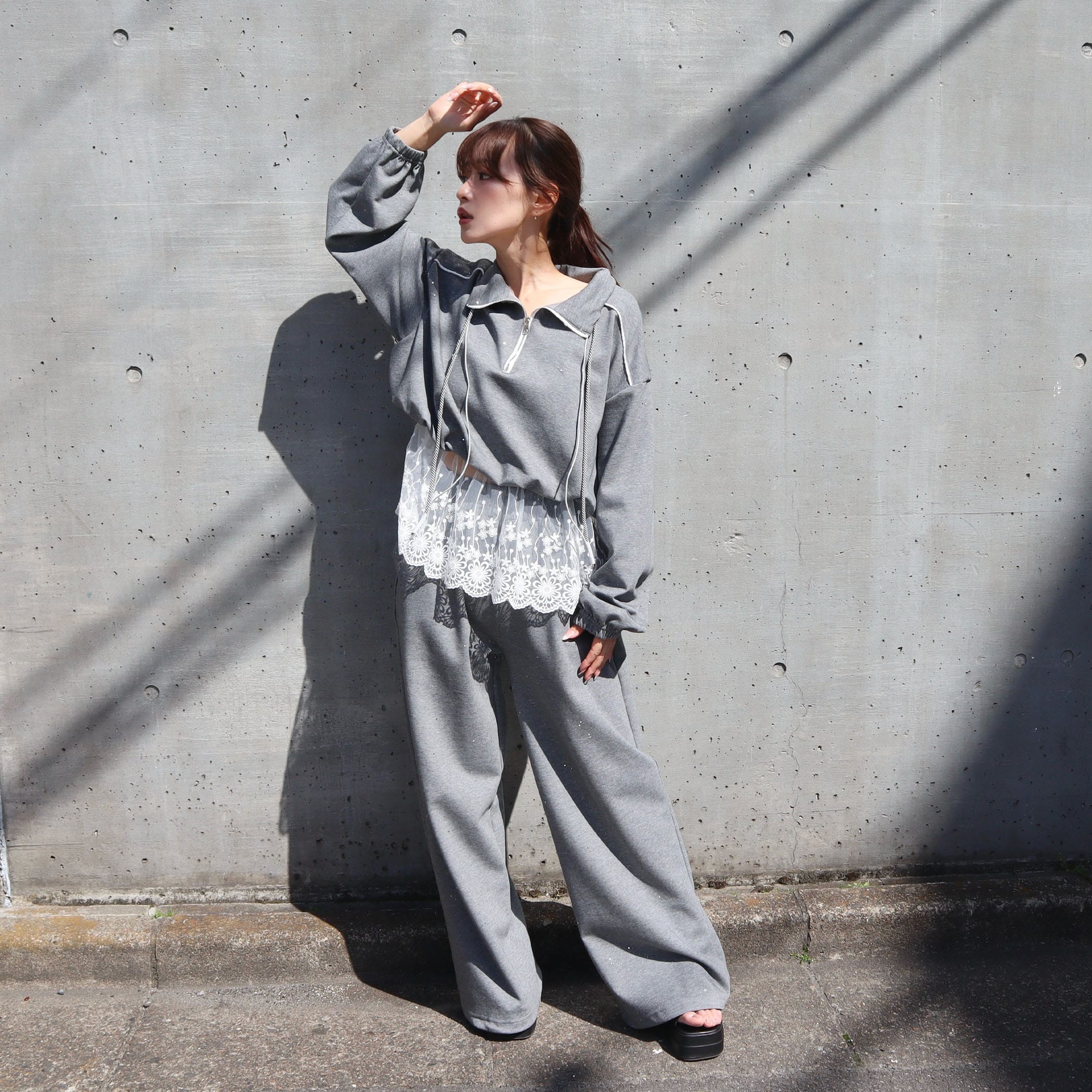 セットアップ レースドッキングハーフジップパーカー＆パンツSET
