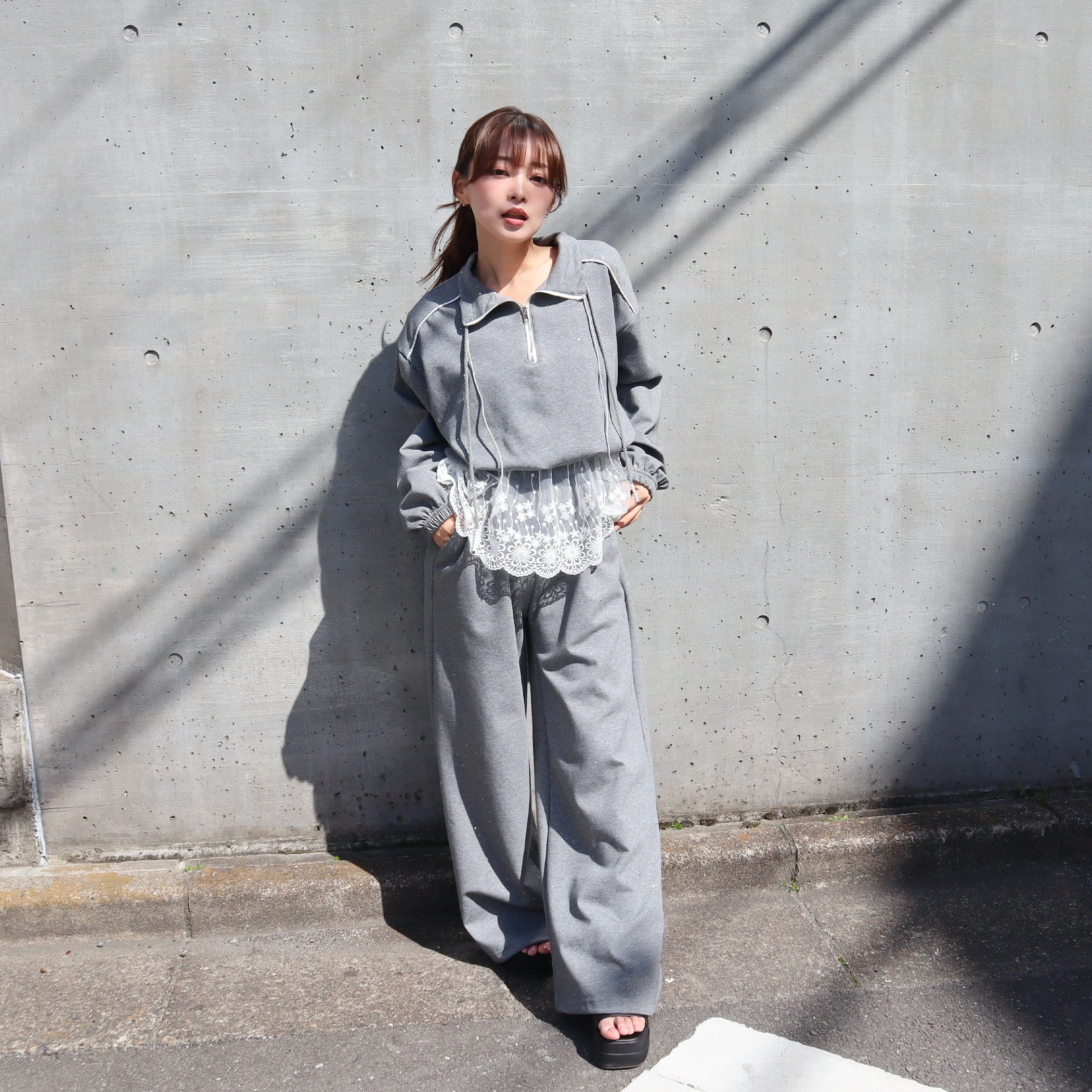 セットアップ レースドッキングハーフジップパーカー＆パンツSET