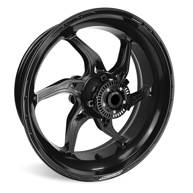 Gloss Black Core Moto Apex-6 Lightest forged motorcycle wheels for