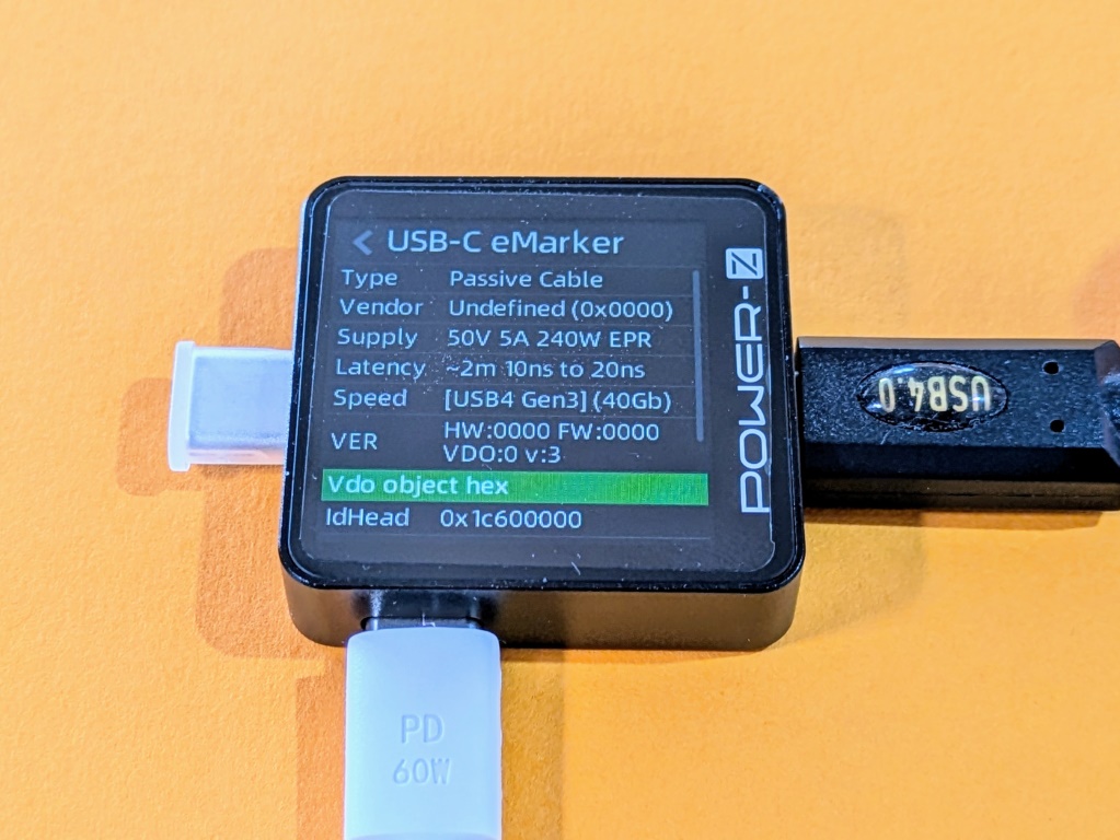 USBテスター KM003Cを使って手元のC to C ケーブルのeMarkerをチェック