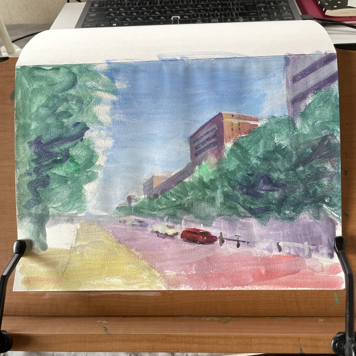 NHK 柴崎先生『3か月でマスターする絵を描く』透視図法で描く風景 - 桃