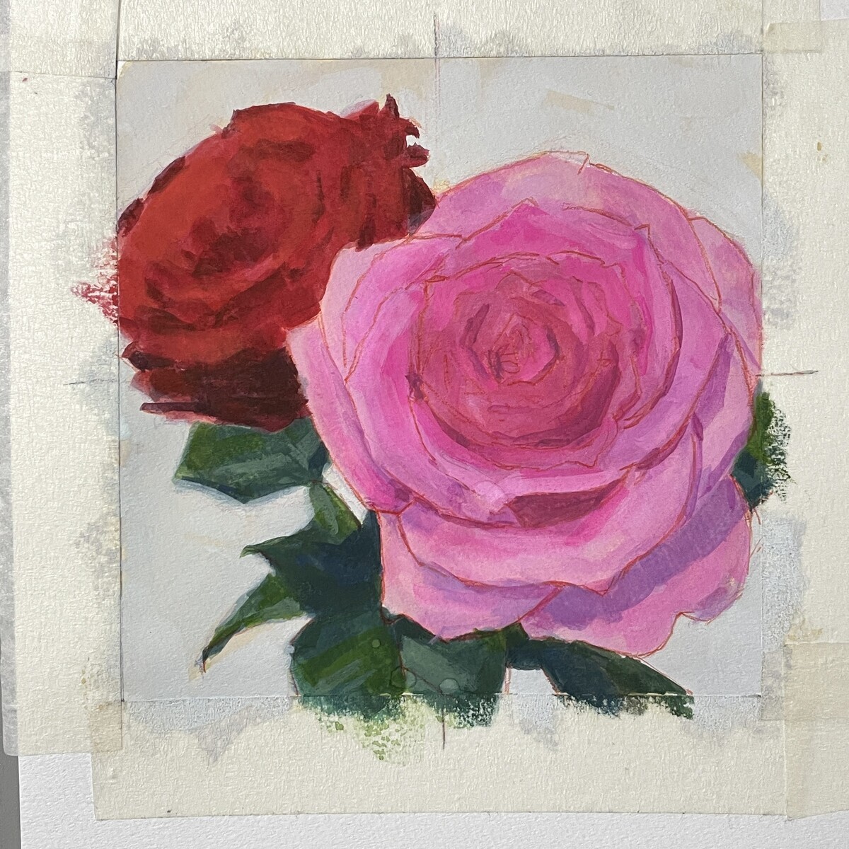 ガッシュで描く 一日一絵 『薔薇の花』ホルベイン不透明水彩 17日目