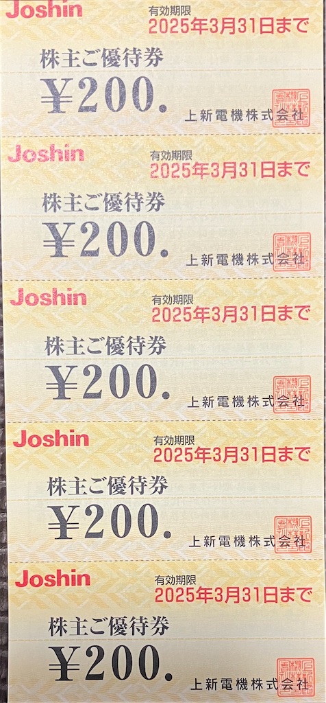 上新電機 株主優待到着2024 1株で5,000円の優待券！Joshin webショップ