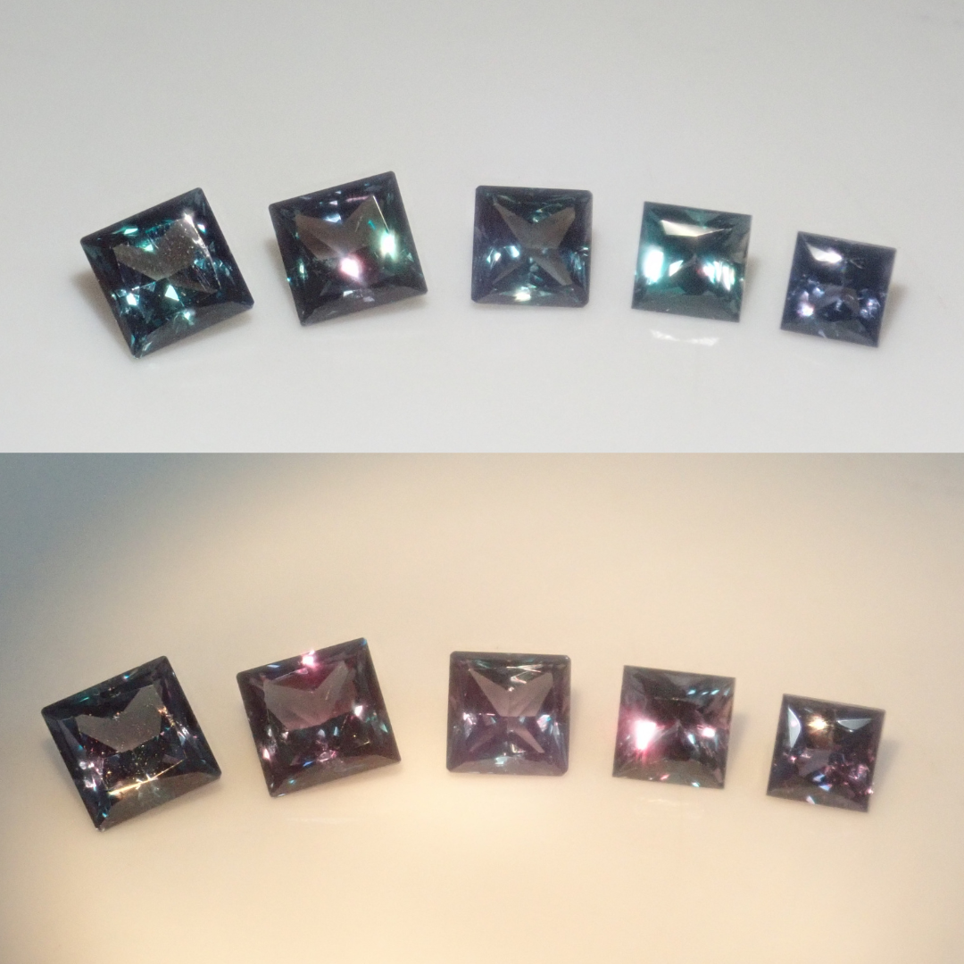 合成アレキサンドライトガチャ（プリンセスカット,3.5-4.5mm）《複数