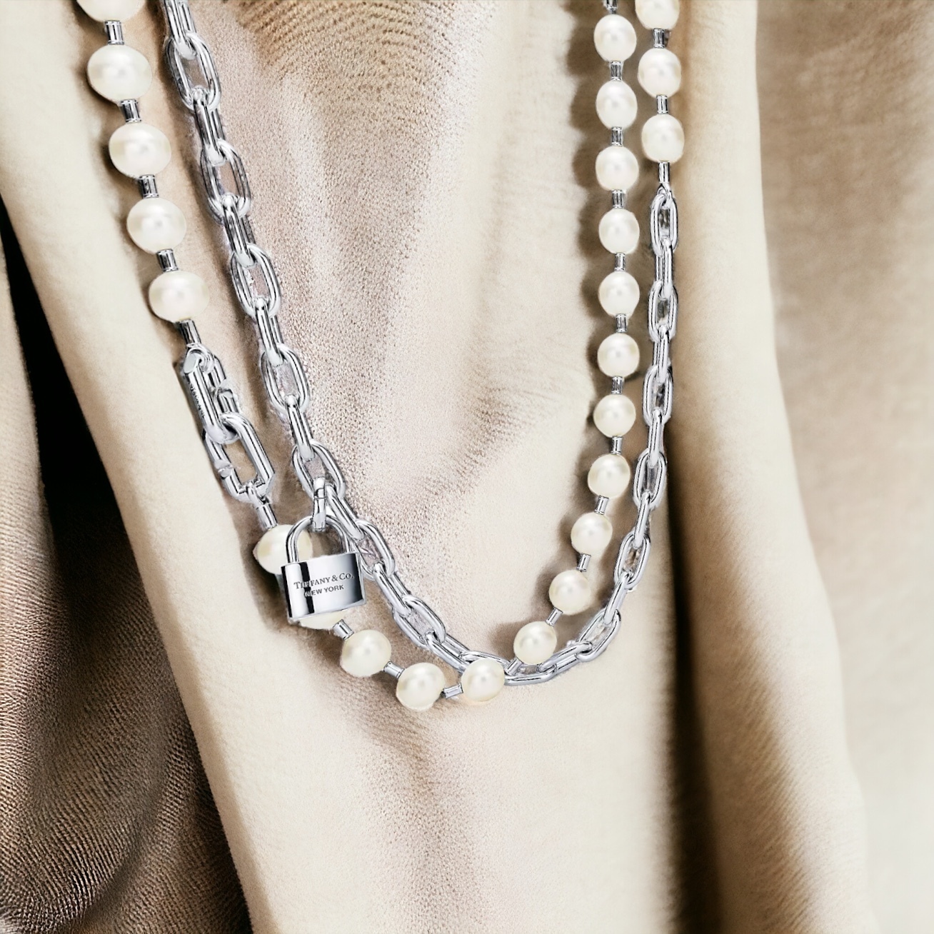 Tiffany&Co】HardWear☆Sterling Silver Pearl Lockネックレス