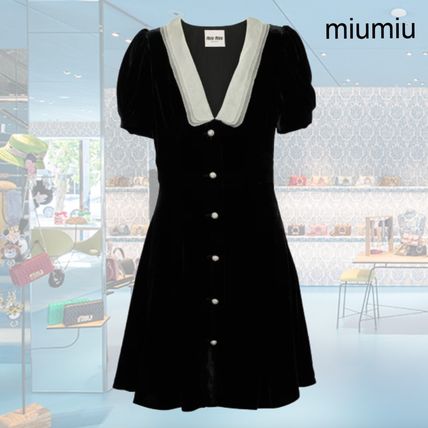 希少】MiuMiu Vネック オーガンザトリムベルベット ミニドレス (MiuMiu