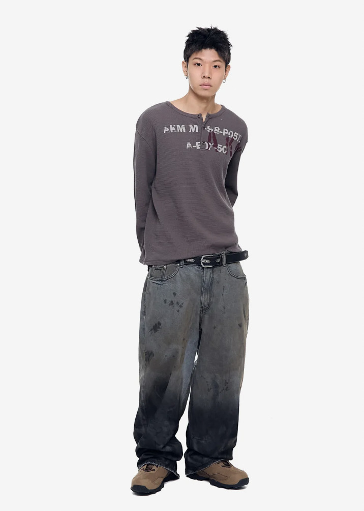 AAKAM】Waffle Henry Neck Long Sleeve☆男女兼用☆ (AAKAM/Tシャツ