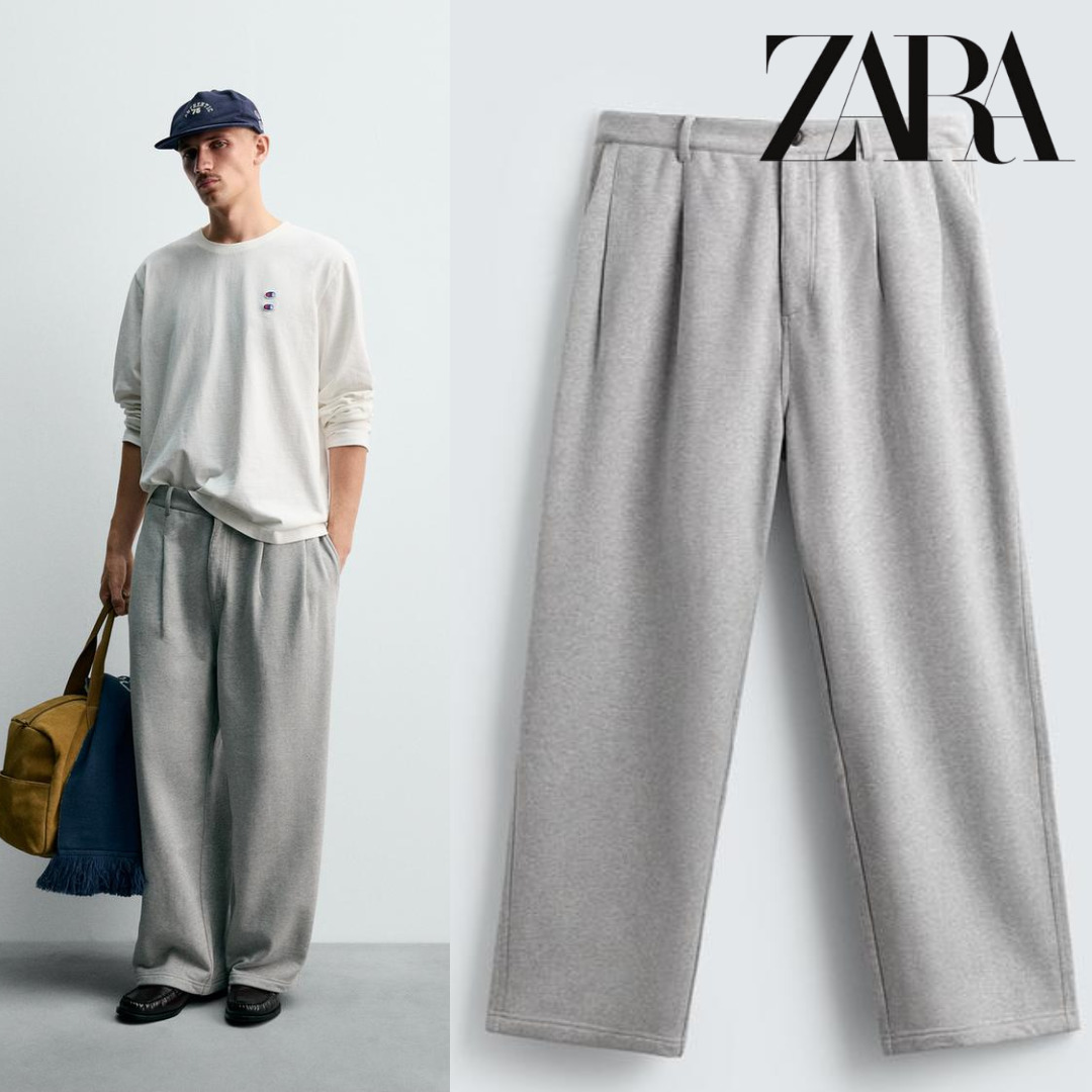 ZARA］CHAMPION X ZARA プリーツ入りリラックスフィットパンツ (ZARA