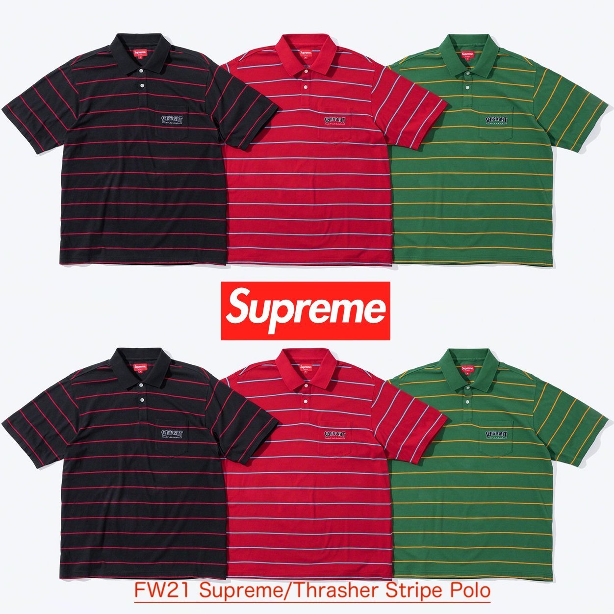 FW21 Supreme Thrasher Stripe Polo - スラッシャー ポロシャツ