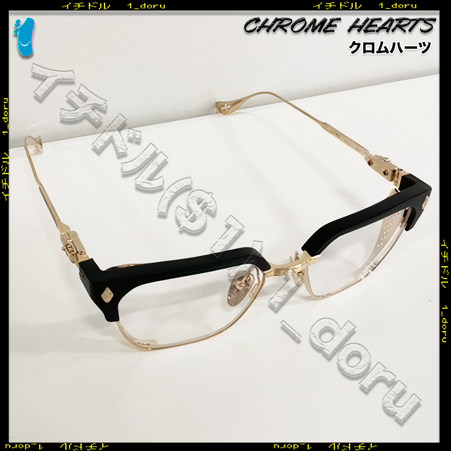 クロムハーツ フローラルクロス メガネ マットブラック ゴールド