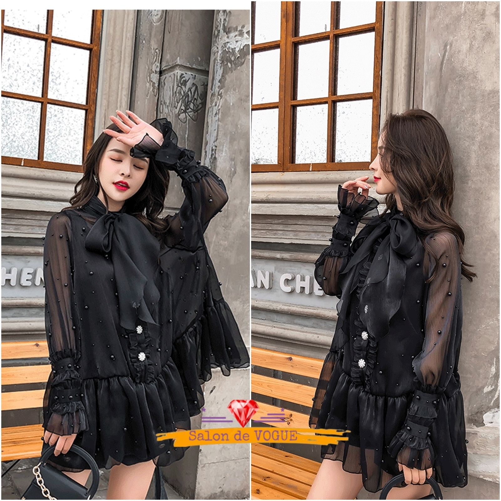 pium フロントホックティアードミニワンピース ブラック フロント