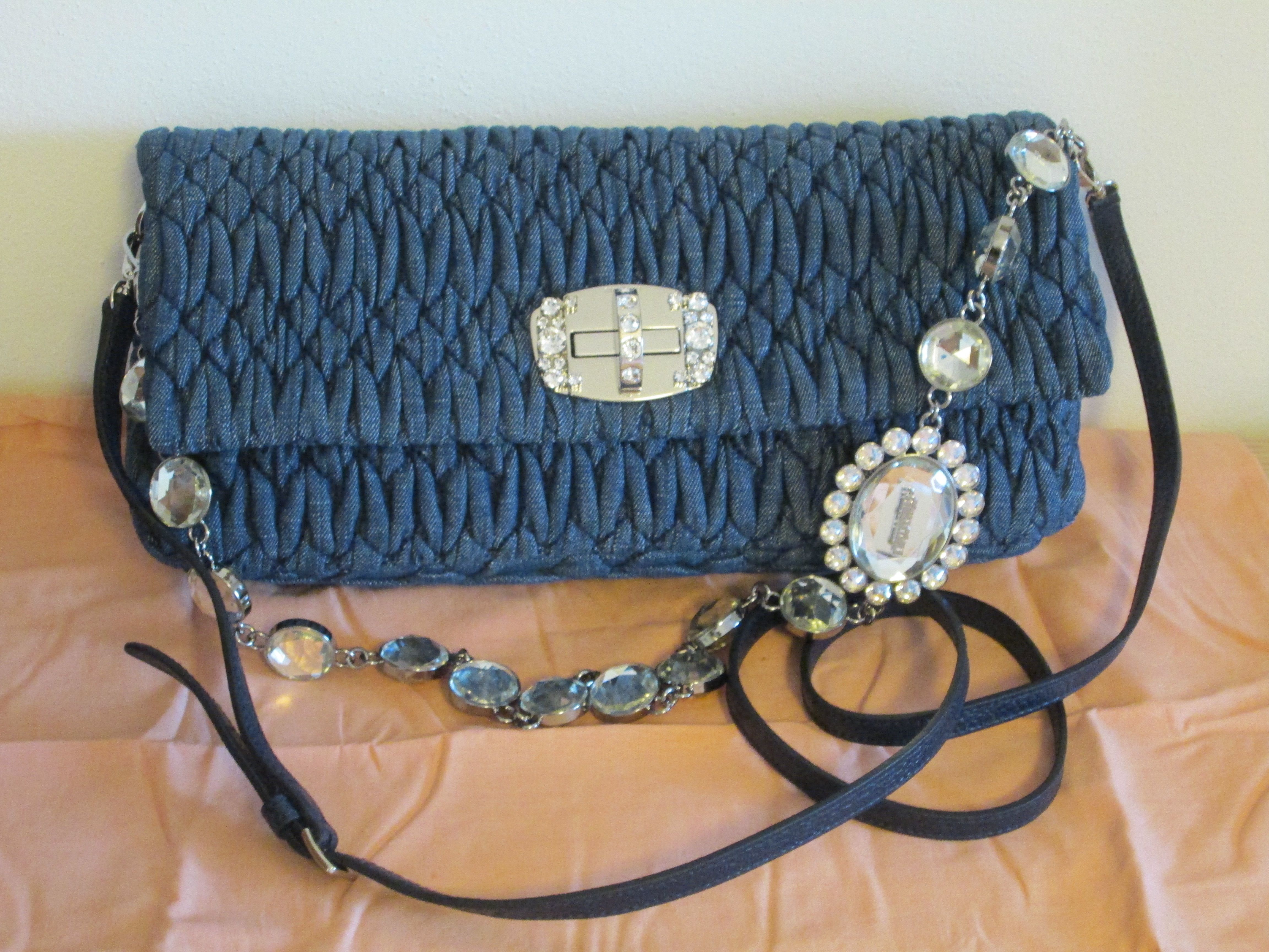 miumiuデニムクリスタル☆ビジュー3WAYバッグ☆ブルー (MiuMiu