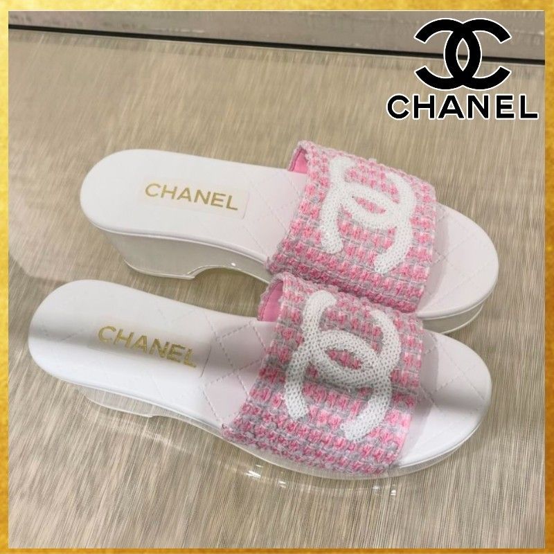 希少カラー☆ピンクのツイード】CHANEL CCロゴ サンダル (CHANEL