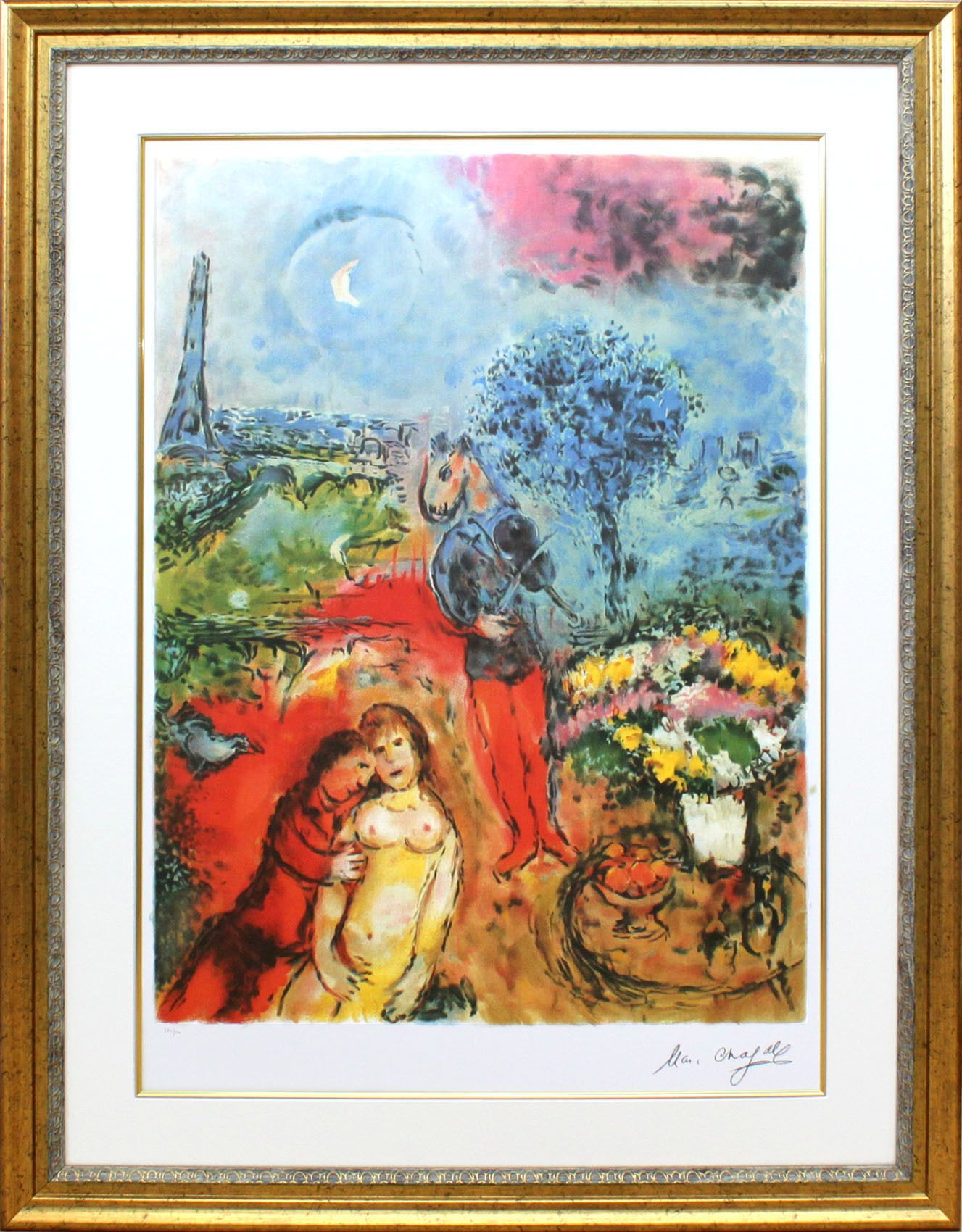 シャガール版画 エッフェル塔セレナーデ リトグラフ額装品 (キャンバス