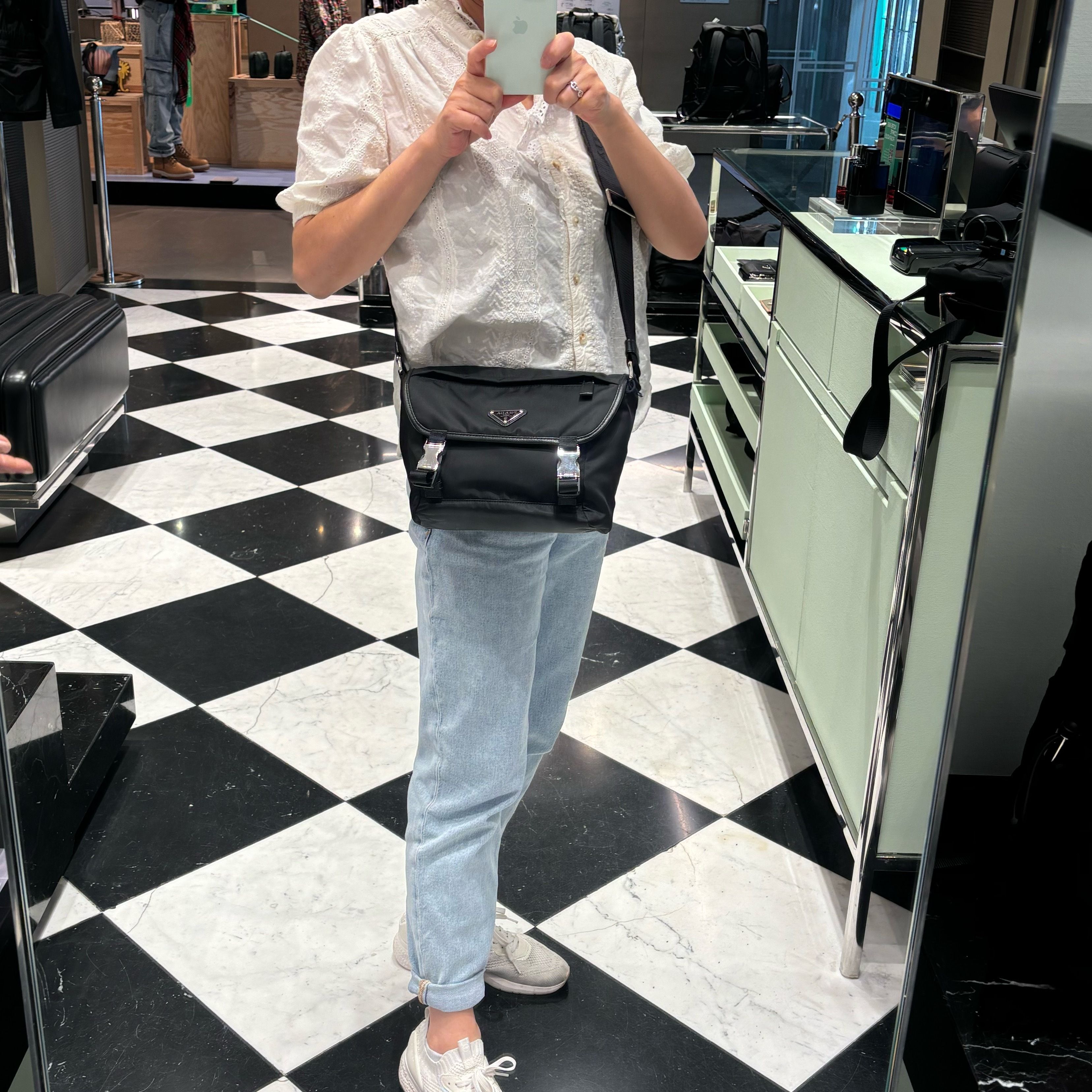 PRADA Re-Nylon xサフィアーノレザー ショルダーバッグ (PRADA