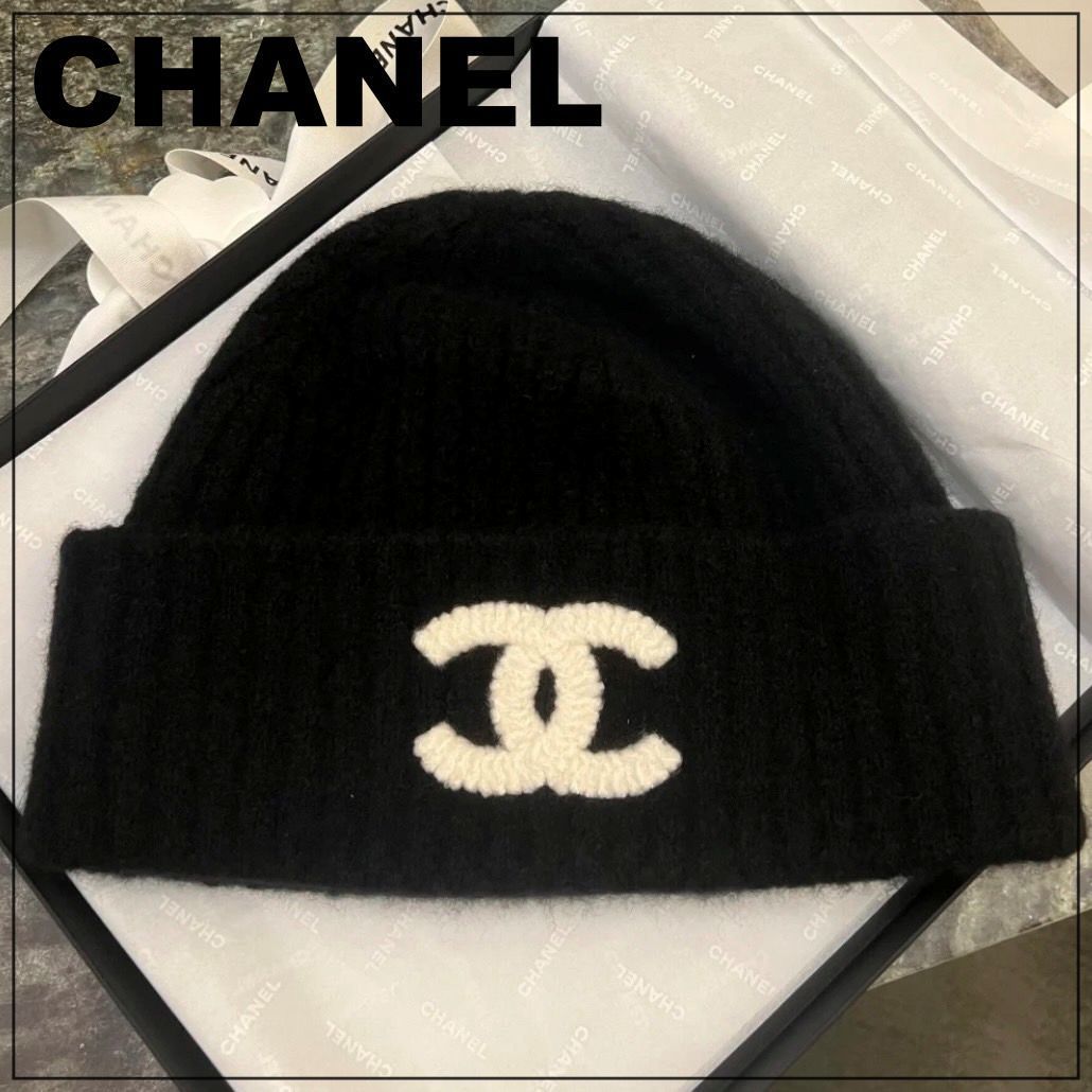CHANEL 24K《あたたかいカシミヤ♪》ニットキャップ 黒 (CHANEL/ニット