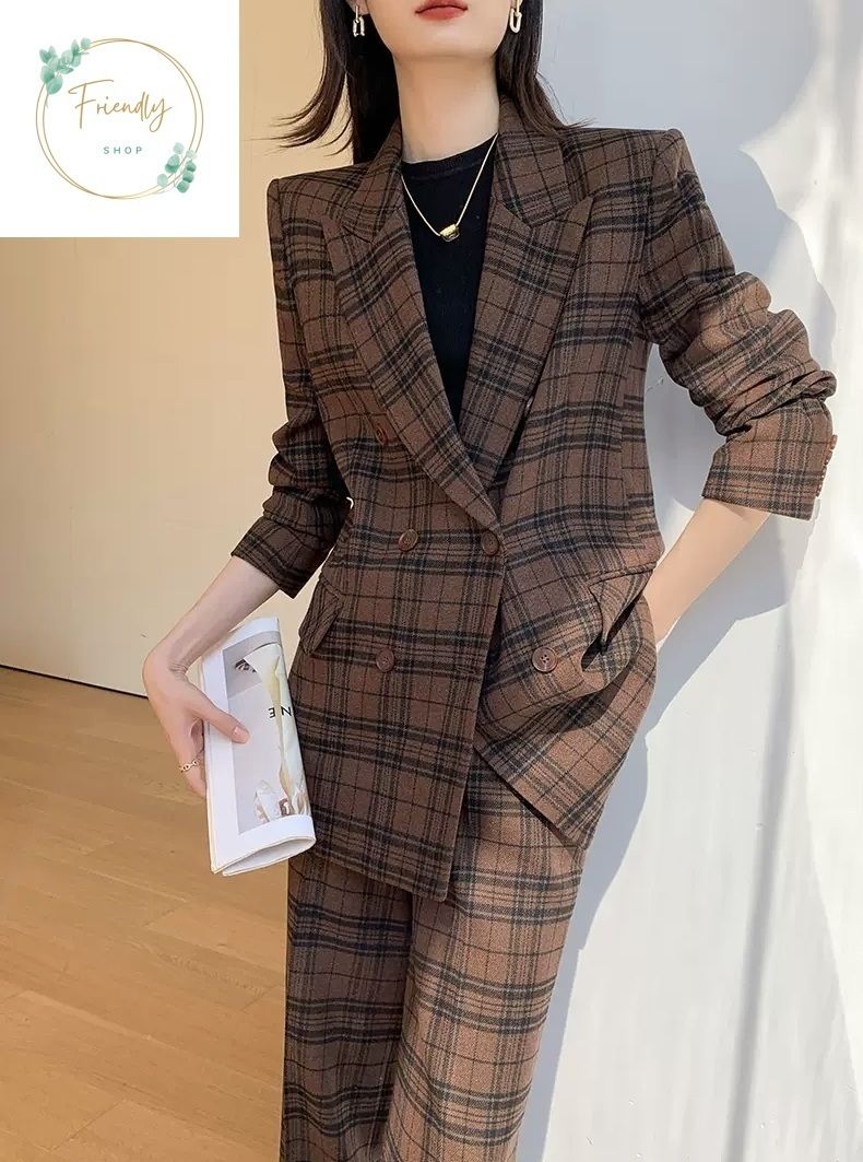 レディーススーツ セットアップ チェック柄 ダブルブレスト (スーツ