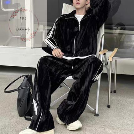 ユニセックス セットアップ ベロア ジャージ ストリート 韓国