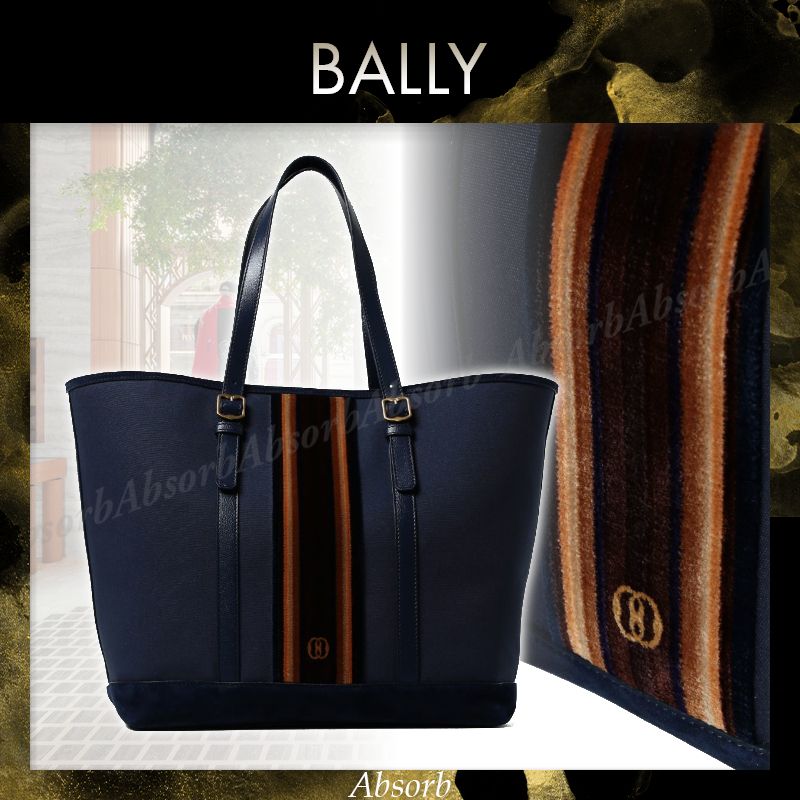 24SS NEW】BALLY/ストライプ キャンバス＆レザー トートバッグ (BALLY
