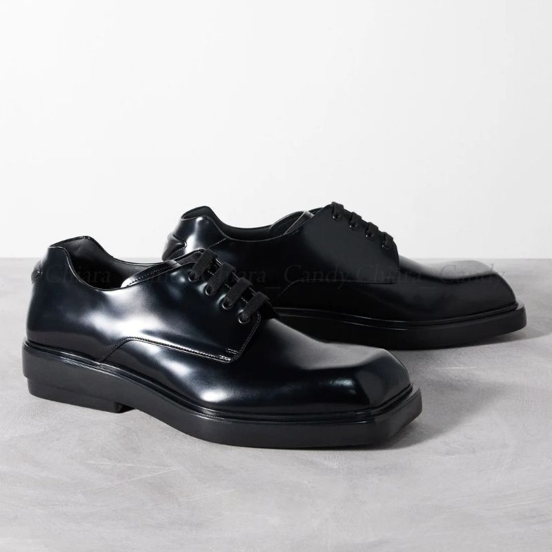 24SS】PRADA_man / スクエアトゥ レザー ダービー シューズ (PRADA