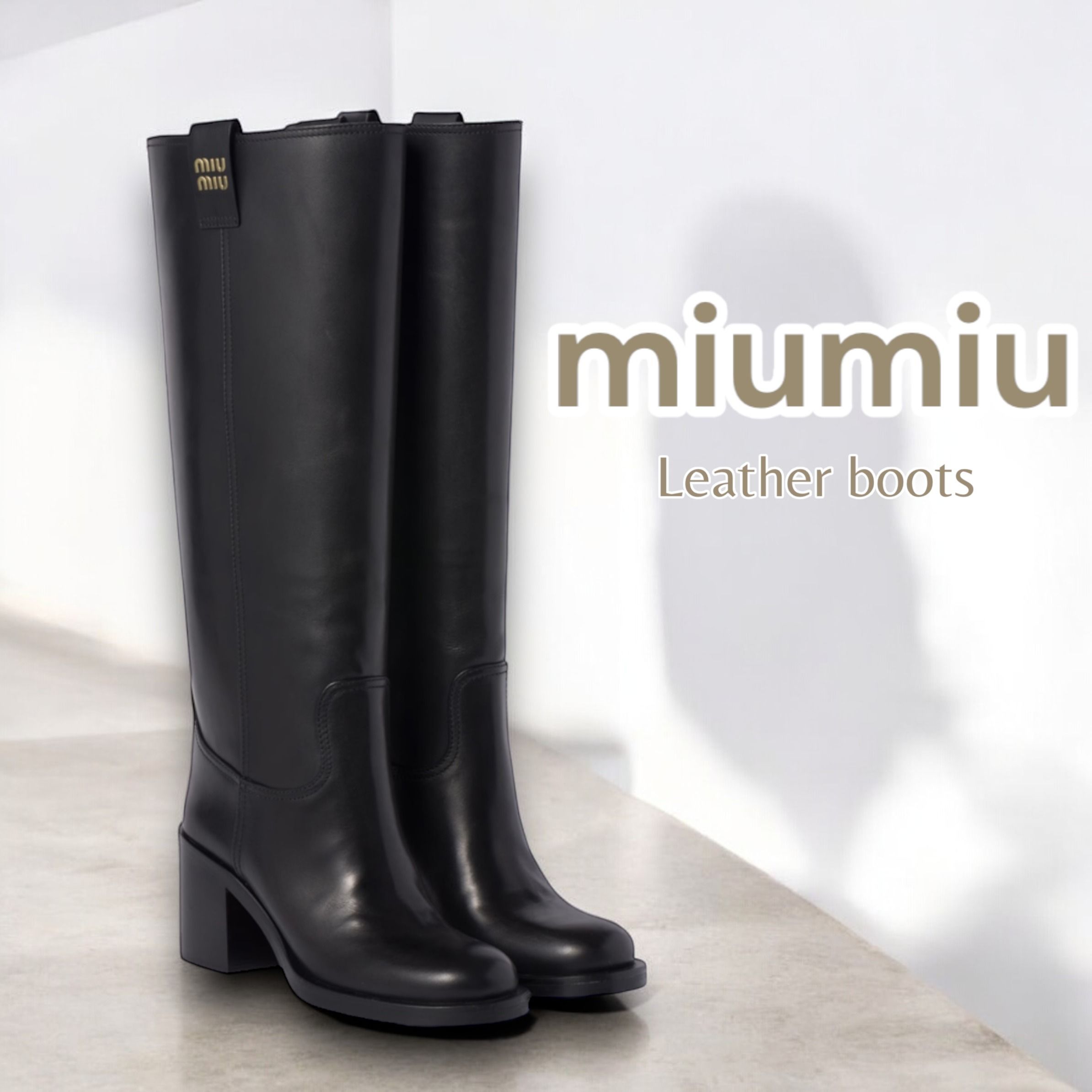 MiuMiu＊Leather boots ロングブーツ 7.5cm＊送料込 (MiuMiu/ロング
