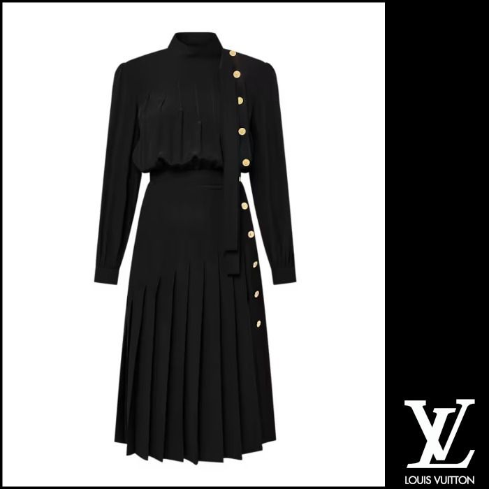 ルイヴィトン】ロングスリーブ プリーツドレス シルク100% (Louis