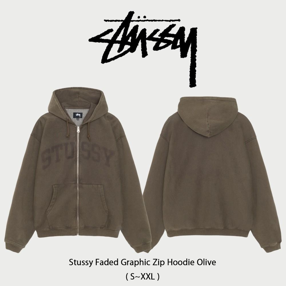 Stussy】 Faded Graphic Zip Hoodie Olive ☆人気 (STUSSY/パーカー