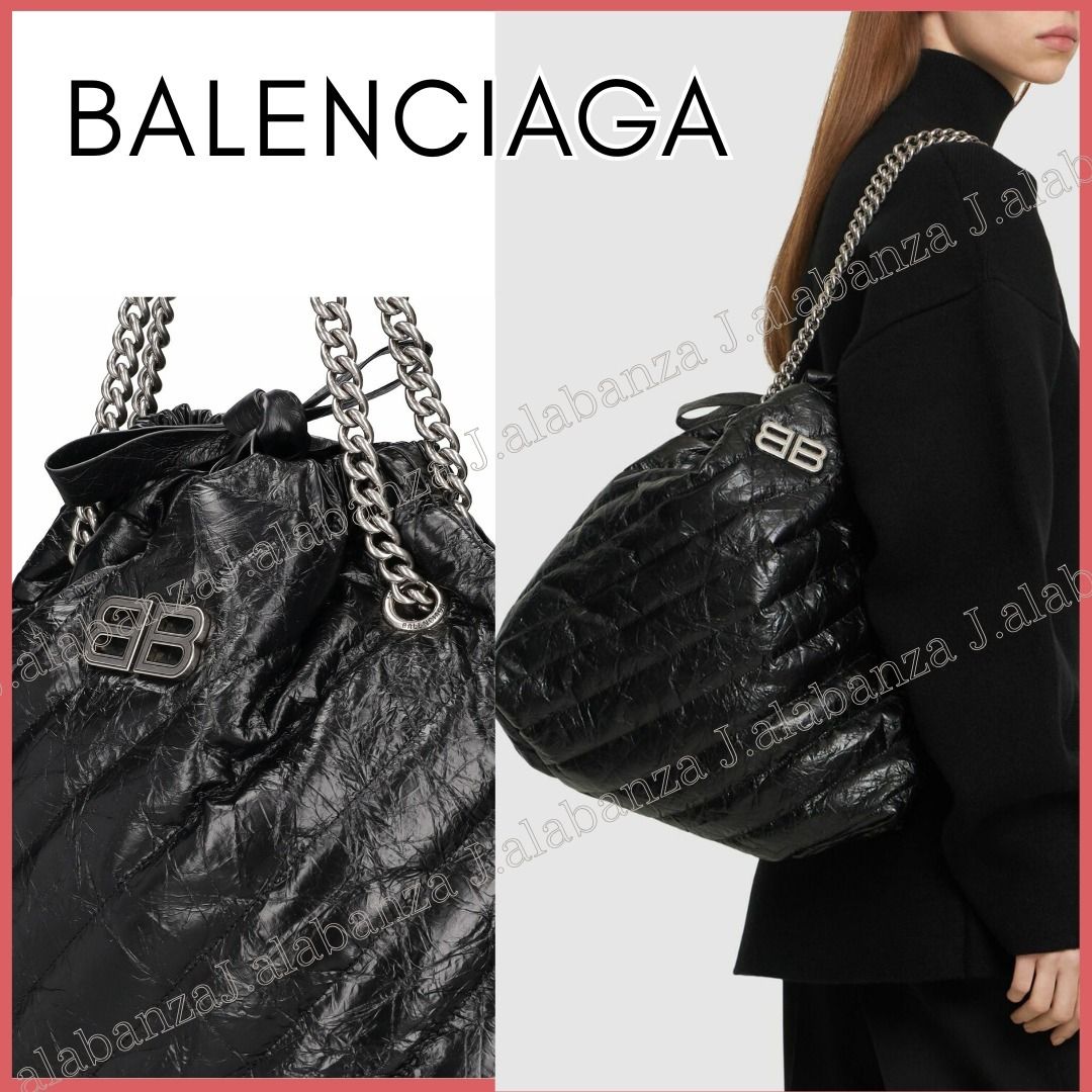 バレンシアガ☆Crush Medium キルティング巾着バッグ ブラック