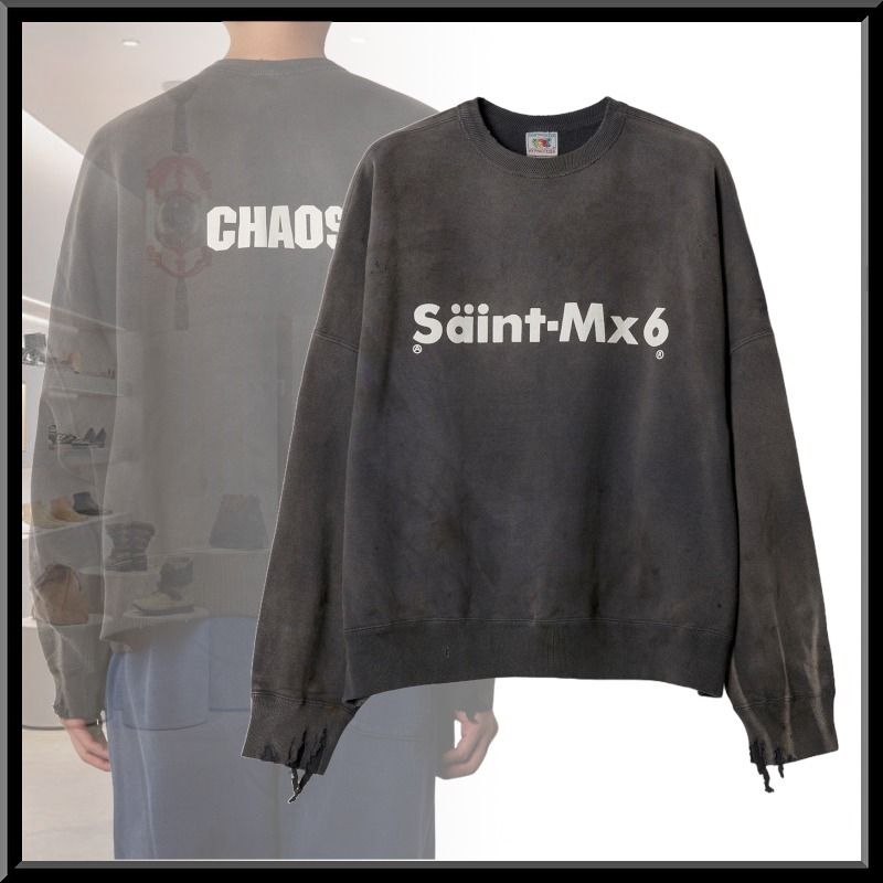Saint Mxxxxxx CHAOSプリント クルーネック スウェットシャツ (Saint