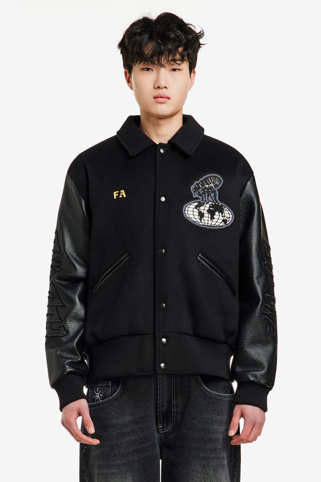 FUCKING AWESOME】FA LETTERMAN JACKET BLACK (HEESEUNG 着用