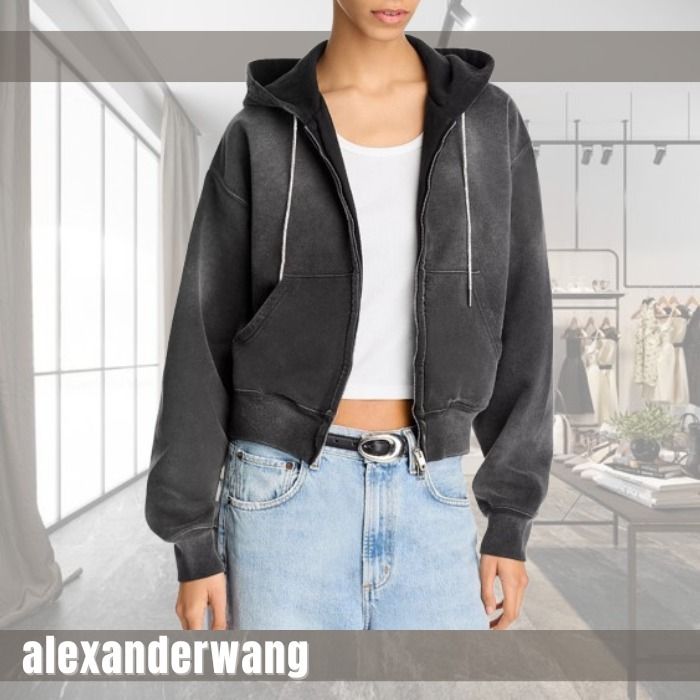 alexanderwang】Rhinestone Drawstring ジップアップ フーディ