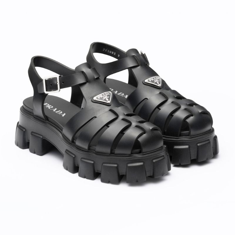 PRADA プラダ メンズ ロゴプレート モノリス ラバー サンダル (PRADA